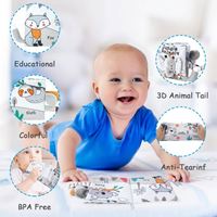 Jouet Éléphant pour le Temps sur le Ventre Livre Doux pour Bébé Livre Sensoriel Tactile et Bruissant avec Anneau de Dentition pour Tout-Petit