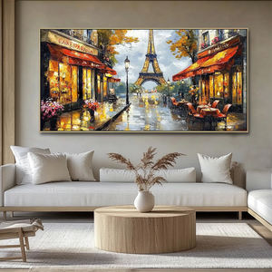 Decoración para sala de estar acrílico hecho a mano ciudad francesa paisaje romántico texturizado arte de pared pintura de edificio 3D - Product Image 5