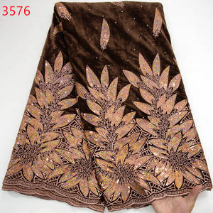 3576, оптовая продажа, высококачественный мягкий Африканский бархатный материал с блестками, французская кружевная ткань для женщин, Свадебные Элегантные вечерние платья - Product Image 3