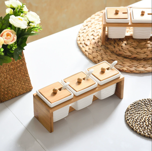 Ensemble de 3 pots à épices carrés en céramique blanche de style américain avec couvercle pour hôtels et restaurants, vente en gros directe d'usine - Product Image 3