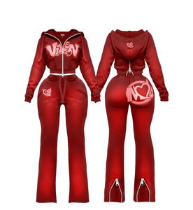 Conjunto deportivo de dos piezas para mujer, con cremallera, puños con cremallera, estampado gráfico, ideal para mujeres altas. - Product Image 2