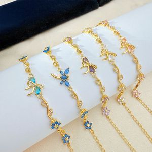 Exquisito Conjunto de Pulsera y Cadena para Clavícula de Latón Brillante con Zirconia, Hoja Verde y Flor de Melocotón, Regalo para el Día de San Valentín, Estilo Casual/Deportivo - Product Image 4