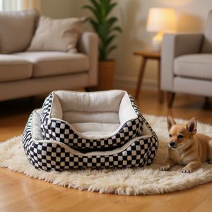 Cuccia Classica per Animali Domestici Yommy in Finta Pelliccia e Pile Artico, a Quadretti, Impermeabile con Base Antiscivolo, Taglie S M L - Product Image 3