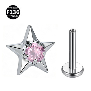 Piercings de Cartílago de Titanio ASTM F136 con Forma de Estrella, Roscados Internamente, Parte Trasera Plana, con Circonita Cúbica Transparente/Azul, Joyería para Piercing Corporal - Product Image 2