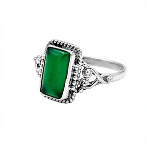 925 Sterling Silver Ring with Green Onyx Stone Setting Ring Silver 925 Green Onyx <b>Cushion</b> Shape Rings Women Fine Jewelry - Product Image 2