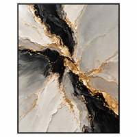 Peinture sur toile abstraite texturée veinée de marbre noir et or, décoration murale de luxe gris et blanc pour hôtel, appartement, réception