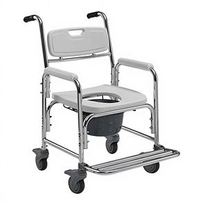 Silla de Ducha y Baño con Reposapiés Plegable, Apoyabrazos Fijo, Asa de Aluminio Ligero, para Inodoro y Silla de Ruedas, Ancho de Asiento 45cm, 100kg - Product Image 1