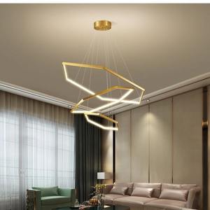 Lampes suspendues suspendues de forme hexagonale Salon Or Noir Dimmable Anneau Lustre Lumières - Product Image 1