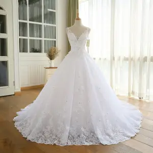 Sang trọng thêu appliques ren vải tuyn công chúa Bridal Gown A-line Wedding Dresses