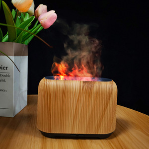 Diffuseur d'arômes ultrasonique miniature JCSY-1809 5V USB, finition imitation bois avec effet flamme et sept lumières colorées - Product Image 1