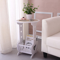 Table basse ronde en PVC de style européen moderne et minimaliste, table d'appoint en bois-plastique pour salon, chambre et extérieur