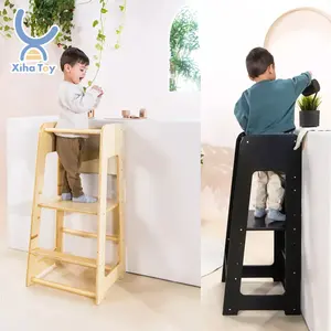 Çocuklar adım dışkı ayakta katlanır öğrenme kulesi ile ayarlanabilir ahşap mutfak yardımcısı kulesi ile bebekler için öğrenme oyuncaklar