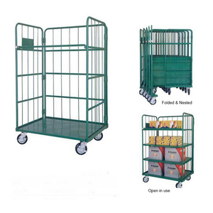 Chariot de transport de supermarché pliable, matériel de manutention, <span class=keywords><strong>cage</strong></span> de treillis métallique à rouleaux d'entrepôt à vendre - Product Image 3