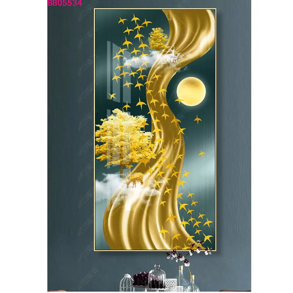 Home Decor Kristal Porselein Schilderij Poster Kader Muur Foto 'S Abstract 3d Effect Boom Print Muur Kunst Woonkamer