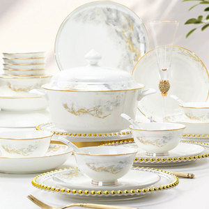 ย้ายเข้าสู่บ้านใหม่ โรงแ<span class=keywords><strong>ร</strong></span>ม <span class=keywords><strong>ร</strong></span>้านอาหาร ชุดจานชามเซรามิกหรูห<span class=keywords><strong>ร</strong></span>าสไตล์โบนไชน่า - Product Image 1