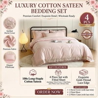 Ensemble de literie brodé en coton à longues fibres 100S de qualité supérieure, doux, romantique, rose, luxe léger, 4 pièces, housse de couette