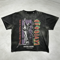 Kaos Oblong Oversize Vintage Streetwear Desain Kustom Grosir dengan Cetak Digital Grafis dan Pinggiran Raw Hem Distressed