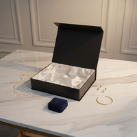 Boîte d'emballage en carton rigide magnétique noir de luxe avec logo personnalisé en gros, insert en mousse, laminage mat, recyclable