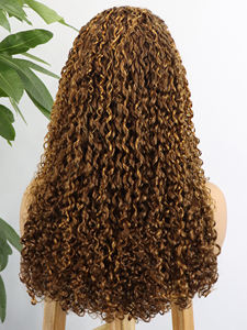 Perruques frontales en dentelle transparente 13x4, bouclées vietnamiennes, ombrées marron-blond, perruque frontale en dentelle, perruque complète en dentelle de cheveux humains bouclés Pixie - Product Image 3