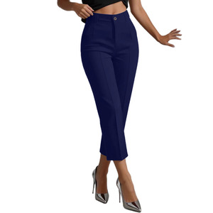 Pantalon de costume taille haute pour <span class=keywords><strong>femme</strong></span>, coupe slim droite, longueur cheville, avec bouton central sur le devant et fermeture éclair, personnalisable - Product Image 1