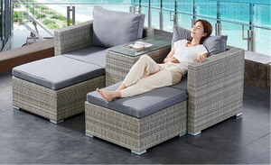 Stahlrahmen mit Polster-Ottoman-Set, Outdoor-Rattanmöbel für Terrasse, Deck, Veranda, Hinterhof - Product Image 2