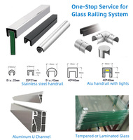 SZG Mains Courantes à Profil en U Garde-Corps de Balcon Plein Verre Trempé de 12 mm Système de Balustrade en Aluminium avec Rampe en Verre Éclairée