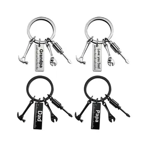 Creative Keychains Anniversaries Gift Fathers Day Stainless Steel Tools Keychain Dad's Gift Hammer Wrench Screw Key Chain