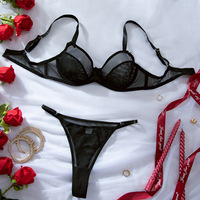 Ensemble de lingerie sexy Deep Love multicolore, pur et séduisant, en maille légère transparente, orné d'un nœud, avec armatures