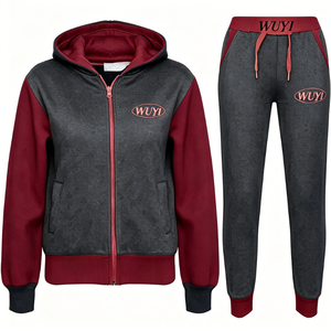 Ensemble de jogging vintage en molleton de coton coupe classique pour femme avec sweat à capuche brodé pour l'hiver - Product Image 3