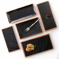 Ventes directes d'usine assiettes en mélamine noire personnalisées plat de restauration de dîner rectangulaire haute performance pour restaurant