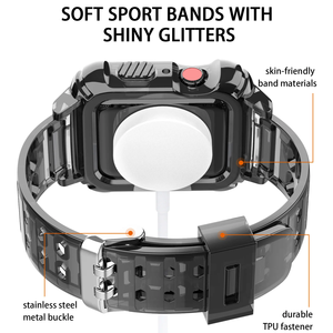 Housse de protection pour pare-chocs avec <span class=keywords><strong>bracelet</strong></span> pour <span class=keywords><strong>Apple</strong></span> <span class=keywords><strong>Watch</strong></span> Series 9 8 7 6 5 Band <span class=keywords><strong>Transparent</strong></span> Sport <span class=keywords><strong>Bracelet</strong></span> en silicone - Product Image 6