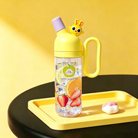 Bouteille d'eau mignonne à grande capacité avec figurine, gobelet en plastique avec paille et poignée pour enfants et étudiants, tasse élégante pour boisson