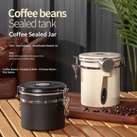 Pot de stockage de café en acier inoxydable rond, scellé sous vide, pour grains et poudre, capacité 1-2L