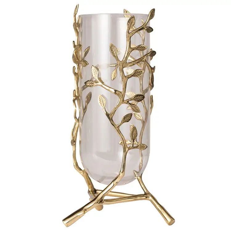 Toptan oturma odası Metal masa çiçek Vaso dekorasyon yaratıcı altın Metall Vasen lüks Metal ve cam vazo