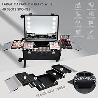 Valise de maquillage professionnelle en aluminium résistante à l'eau de 24 pouces, avec miroir à 8 LED, haut-parleur Bluetooth
