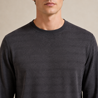 Pull en lin et viscose à col rond et manches longues pour homme, texture rayée, tricoté
