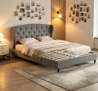 Lit double rembourré européen Lumi 153x203 avec sommier à lattes et espace de rangement beige
