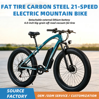 Vélo de montagne électrique AFTFA en acier au carbone bleu lac, 21 vitesses, roues à rayons, pneus larges, intégral, pour le sport et les trajets quotidiens, vente en gros