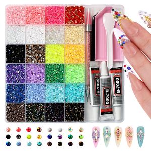 24 Grids Rhinestones Set Mixed Color Flat Back Non Hotfix Nail Art Decorations With Tweezers And Glue B7000 <b>Kit</b> - Product Image 1