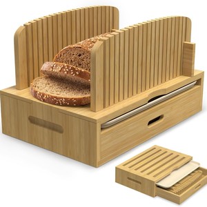 Boîte à pain en bambou avec porte-couteau, planche à découper et bac à miettes, organiseur de rangement pour la cuisine - Product Image 1