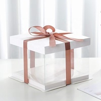Boîte à gâteau transparente en gros, 8 pouces, double couche, 3-en-1, pour anniversaire, pâtisserie, cadeau