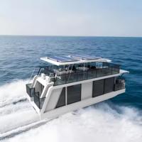 Maison flottante à énergie solaire pour les lacs, maison flottante électrique personnalisée, maison mobile préfabriquée moderne Fly Ridge avec deuxième étage