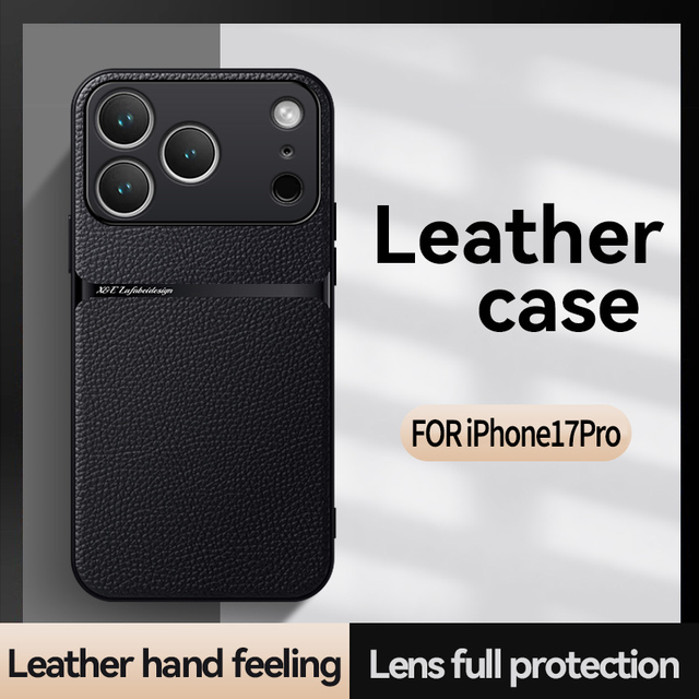 For iPhone 17 16 15 14 Pro Max 16e iPhone17 Air Back Cover Business Leather Coque Built-in Metal Ring Shockproof Phone Case