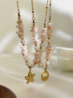 Bijoux de mode d'été Beach Vacation Acier inoxydable plaqué or 18 carats Ocean Charms Starfish Shell Pearl Pendant Necklace