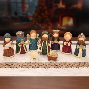 Ensemble <span class=keywords><strong>de</strong></span> 9 figurines <span class=keywords><strong>de</strong></span> <span class=keywords><strong>crèche</strong></span> en résine à texture tricotée, adorables figurines <span class=keywords><strong>de</strong></span> la Sainte Famille à l'aspect tissé pour la décoration <span class=keywords><strong>de</strong></span> <span class=keywords><strong>Noël</strong></span> et les cadeaux - Product Image 2