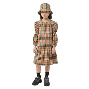 Customized factory Girls Kids dress kids Wholesale plaid British girl child dress