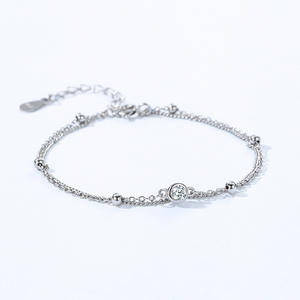Pulsera de doble cadena con cuentas finas de plata de ley S925 para mujer - Joyería moderna para el día a día, versión de cobre personalizable - Product Image 4