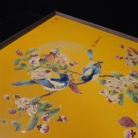 Décoration Murale Luxe Vintage Peinture Art Déco Couleur Laiton Motif Pie et Camélia Modèle Anniversaire TBH0042