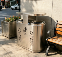 Station de recyclage écologique en acier inoxydable, poubelle extérieure à double compartiment, bac à déchets durable pour l'aménagement urbain