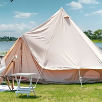 Tenda Glamping Mongolia Modern Bergaya, Bahan Oxford Campuran Katun Tebal, Tahan Air 3000mm, Tahan Angin, Tahan Api